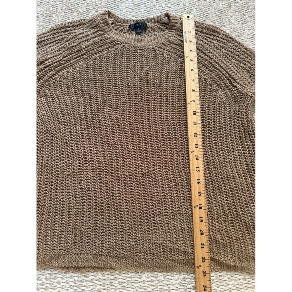 J.Crew 100% Linen Open Knit Sweater Brown Raglan Crew Neck Small Beachy coastal - Picture 5 of 13